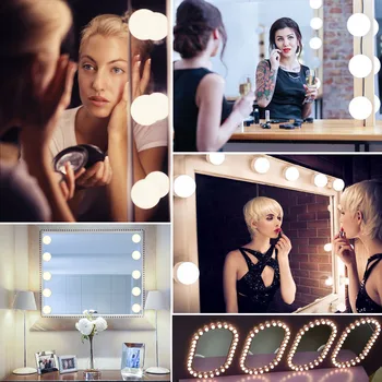 Makeup-Spejl Makeup-LED-Pærer-USB-Port, Makeup Spejl, Pære Hollywood Forfængelighed Lys 10 Pærer Kit Til toiletbord