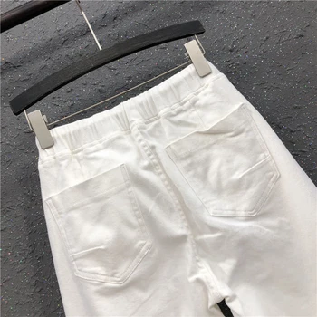 2020 Spring Ny Korea Fashion Kvinder Elastisk Talje Løse Hvide Bukser Alle matchede Casual Bomuld Harem Bukser Plus Size S283