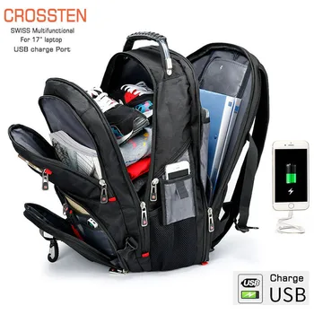 Crossten Holdbar 17 Tommer Laptop Backpack,45L Rejse taske,College indstillinger indstillinger,USB-Opladning Port,vandafvisende,Swiss-Multifunktionelle