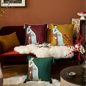 DUNXDECO Dekorative pudebetræk pudebetræk Vintage Simpel Kinesisk Elegant Dame Luksus Kunstneriske Coussin Sofa, Stol Dekoration