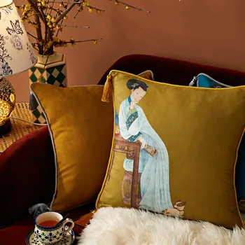 DUNXDECO Dekorative pudebetræk pudebetræk Vintage Simpel Kinesisk Elegant Dame Luksus Kunstneriske Coussin Sofa, Stol Dekoration