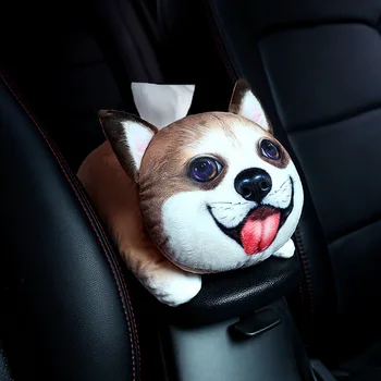 3D-tegnefilm Bil Tissue Box Holder Søde Hund Kat Tissue Box Dække Serviet Holder til Bil Armlæn Blød Boks PP Bomuld Multifunktion