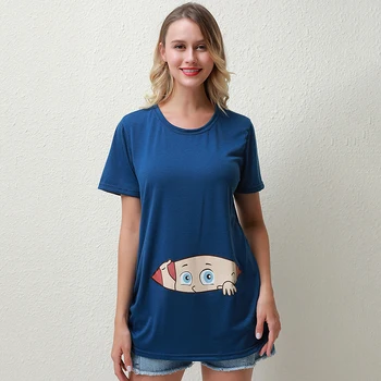 Plus-Size Korte Ærmer Gravide Kvinder T-Shirts, Sommer Sjove Tegneserie Print Graviditet T-Shirt, Toppe Barsel Tøj