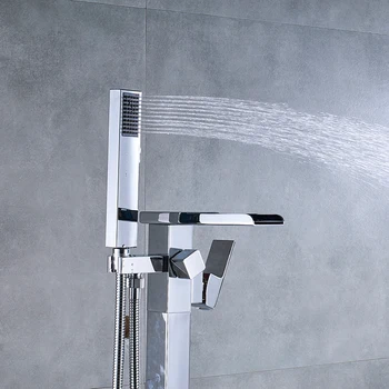 ULGKSD Badeværelse LED Waterfall Badekar Faucet Chrome-Gulvtæppe Mount Badekar Vandhaner W/ håndbruser Koldt og Varmt Vand blandingsbatteri