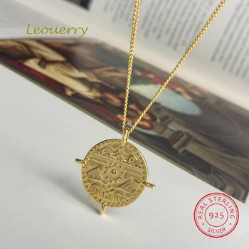 Leouerry 925 Sterling Sølv Rund Mønt Halskæde Oprindelige Guld Elegante Choker Halskæde til Kvinder Fine Smykker Gave