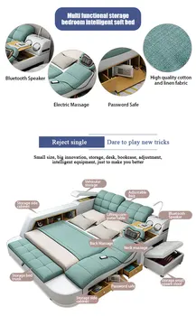 Soveværelse Møbler Tatami Bed Moderne Enkel Massage Kan tages af og Vaskes Klud Bed 1,8 m Master Multi-funktionelle Dobbeltseng