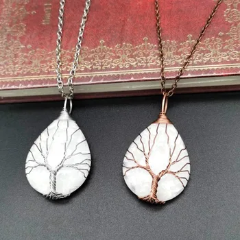 Tree of Life Mønster Farverige Dråber Shell Effekt Halskæde Smykker til kvinder kobbertråd winding