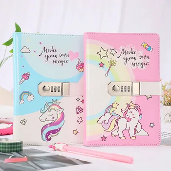 Søde unicorn adgangskode, dagbog, notesbog for piger gave pakke planner med kode tyk bemærk bog for piger