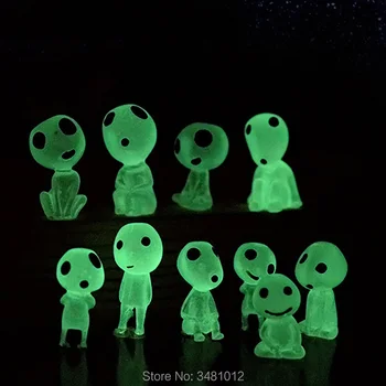 10stk Prinsesse Mononoke Kodamas Harpiks Action Figurer Lysende Træ Alfer Tegnefilm Miniature Ånd Dukker luorescent Figurer Sæt