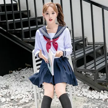 Navy Sailor School Uniform Plus Størrelse 5XL Schoolgirl ' Uniformer Nyhed Kvinder Cosplay Kostume Cheerleader Tøj