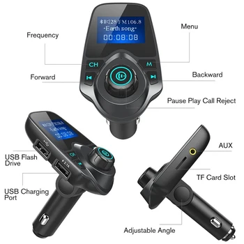 T11 Bil LCD-Bluetooth MP3-Afspiller, FM Transmitter håndfri Dual USB Oplader