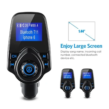 T11 Bil LCD-Bluetooth MP3-Afspiller, FM Transmitter håndfri Dual USB Oplader