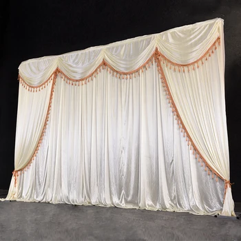 Ice silke chiffon stof bryllup baggrund med swags og kvast drapere gardin til bryllup fase begivenhed, fest, fødselsdag dekoration