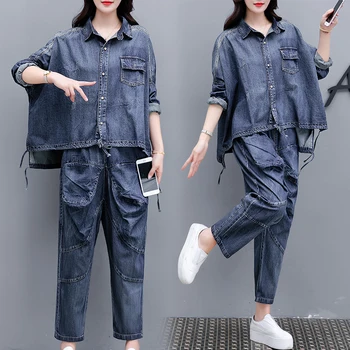 2020 efteråret kvinders mode nye denim jakke + harlan jeans passer kvindelige vintage denim løs to-delt sæt