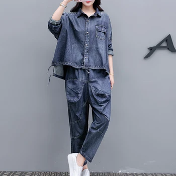 2020 efteråret kvinders mode nye denim jakke + harlan jeans passer kvindelige vintage denim løs to-delt sæt