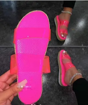 2021 sommeren nye double-layer gennemsigtig PVC kvinder sko flad hæl øget non-slip udendørs beach sandaler alle-match tøfler