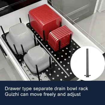 Udtrækkelig og justerbar Skål Plade torrestativ, Drawer-type Partition Storage Rack til Retter, skåle og Køkkenredskaber