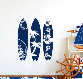 Surfboard Vinyl Væg Sticker Palm Tree Wave Beach Ekstrem sport entusiaster Teen Soveværelset Sovesal Home Decor Wall Sticker 2CL9