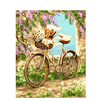 Blomster Maleri Af Antal Cykler På Lærred Ramme Farve, Tegning DIY Håndværk Kits For Voksne Billede Af Antallet Dekoration Kunst på væggene