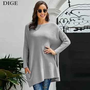 2020 Mode Løs Mid-længde Sweater Kvinder Overtøj Strikket Pullover Sweater Efterår Og Vinter Nye O-hals langærmet Tøj