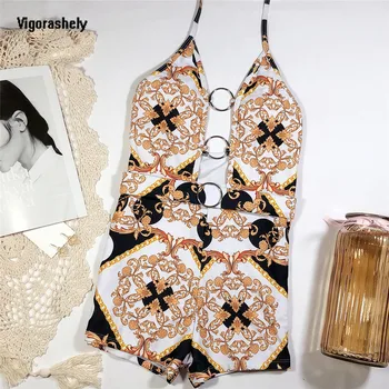 Vigorashely Sexy Deep V Hals Badetøj Kvinder Vintage Ét Stykke Badedragt Kvindelige 2020 Ring Print Monokini Badetøj Badetøj