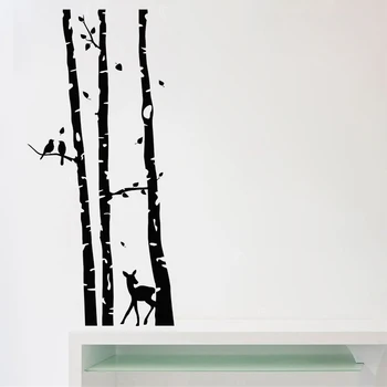 Skov Træer Wall Stickers Lille Rådyr Vinyl Decal Par Fugle Hjem Tilbehør Til Udsmykning Dyr Soveværelse Stue Indretning