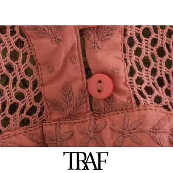 TRAF Kvinder Chic Mode Blomster Print Patchwork Mini Kjole Vintage V Hals Lanterne Ærme Kvindelige Kjoler Vestidos