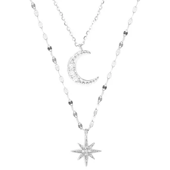 Foxanry 925 Sterling Sølv Kæde halskæder for Kvinder Nye Mode Skinnende Måne, Stjerne Vedhæng Kravebenet Kæde Brudens Smykker Gave