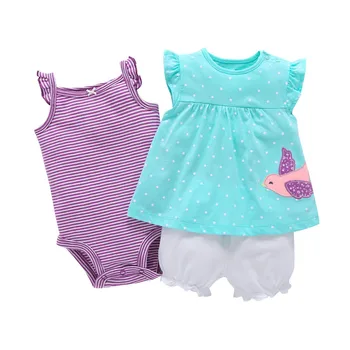 3 Stykker Nyfødte Infnat Baby pige tøj 2021 Sommer Sød Tegnefilm Bodysuit+Toppe+Shorts i Blød Bomuld Bebies Kids Tøj