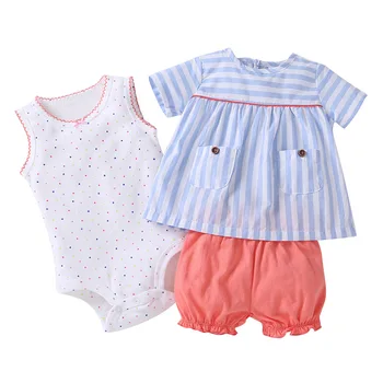 3 Stykker Nyfødte Infnat Baby pige tøj 2021 Sommer Sød Tegnefilm Bodysuit+Toppe+Shorts i Blød Bomuld Bebies Kids Tøj