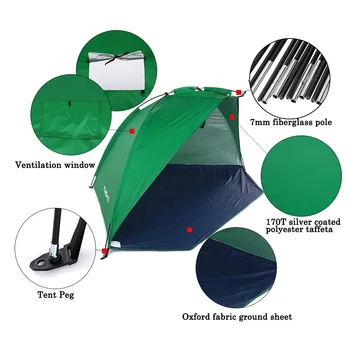 TOMSHOO 2 Personer Offentlig Strand Telte Krisecentre UV-Beskyttelse Sommeren Telt Sport Parasol Camping Telt for at Fiske Picnic Park