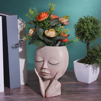 Flower Pot Karakter Menneskelige Ansigt Vase Harpiks, Plante Krukker Abstrakt Portræt Bordplade Balkon Mini Landskab Forskønnelse