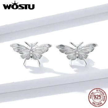 WOSTU Ægte 925 Sterling Sølv Retro Relief Butterfly Stud Øreringe Til Kvinder Bryllup Små Øreringe, Mode Smykker BNE330