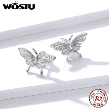 WOSTU Ægte 925 Sterling Sølv Retro Relief Butterfly Stud Øreringe Til Kvinder Bryllup Små Øreringe, Mode Smykker BNE330