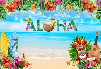 Aloha Luau Part Baggrund for Tropiske Hawaii Beach Fotografering Baggrund Nyfødte Baby Shower Kage tabel banner plakat