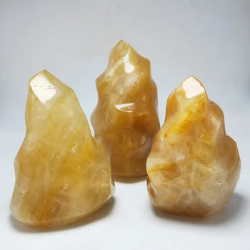600g Mineral krystal flamme naturlig gylden kvarts fakkel, sten, krystal fri form Reiki healing home decor