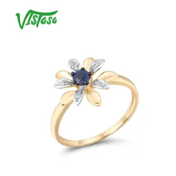 VISTOSO Guld Ring For Kvinde Ægte 14K 585 Gult Guld på en Naturlig Blå Safir Diamant Fine Fine Blomst Trendy Fine Smykker