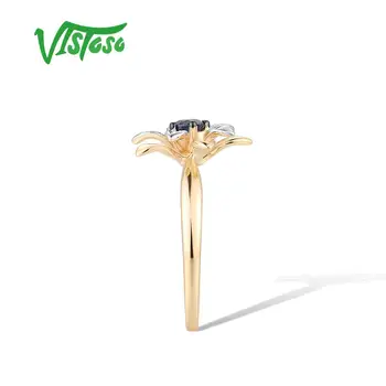 VISTOSO Guld Ring For Kvinde Ægte 14K 585 Gult Guld på en Naturlig Blå Safir Diamant Fine Fine Blomst Trendy Fine Smykker