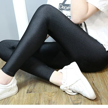 Plus Størrelse Nye Kvinder Elastisk Leggings Slank Fluorescerende Farve Leggings Skinnende Blanke Leggings Sort Trænings-Og Leggings