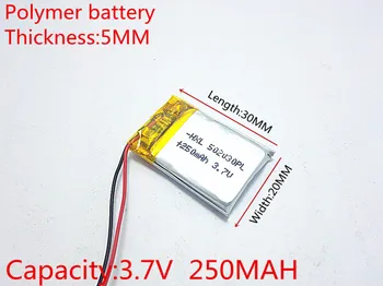 3,7 V v 250mah 502030 Lithium Polymer Li-Po-li-ion Genopladeligt Batteri celler Til Mp3-MP4 MP5 GPS