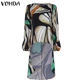 2021 VONDA Mode Asymmetriske Toppe til Kvinder Lanterne Ærmet Bluse O-Hals Lange Skjorter Kvindelige Casual Blusas Plus Boheme Tunika