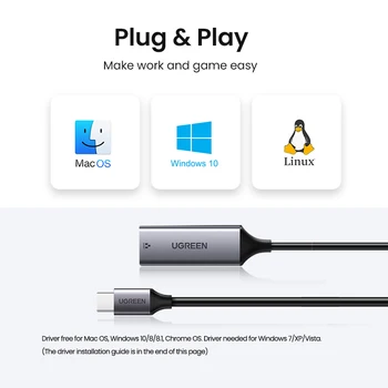 Ugreen USB-C Ethernet USB-C til RJ45 Lan-Adapter til MacBook Pro Samsung Galaxy S9/S8/Note 9 Type C netværkskort USB-Ethernet