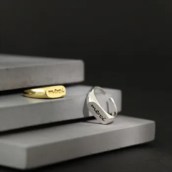 ANDYWEN 925 Sterling Sølv Guld Merci Resizable Ringe 2020 Mode Crystal Luksus Justerbar Rock Punk Europæiske Frankrig Smykker
