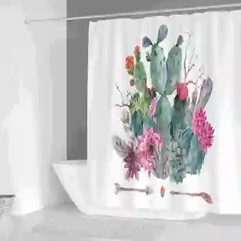 Kaktus badeforhæng til Badeværelse i Høj Kvalitet Polyester Stof Vandtæt Meldug bevis Badekar badeforhæng med Kroge