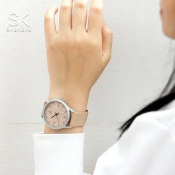 Shengke Top Mærke Kvarts Ur Kvinder Casual Mode Japan Bevægelse Læder Analog Armbåndsur Minimalistisk Design Relogio Gave