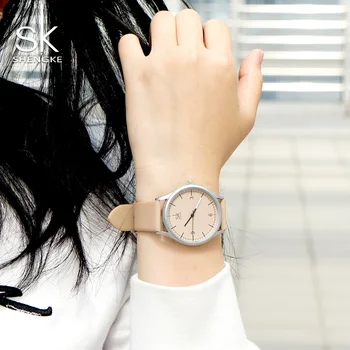 Shengke Top Mærke Kvarts Ur Kvinder Casual Mode Japan Bevægelse Læder Analog Armbåndsur Minimalistisk Design Relogio Gave