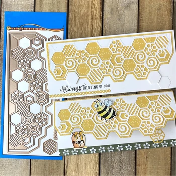 Honeycomb Bølgede Linjer Frame Hot Mærker Spåntagende Dør Til Scrapbooking Håndværk Dø Prægning Stencil Cut Card Gøre Dekoration