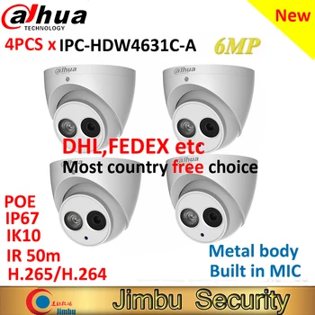 Dahua 4stk 6MP IP-Kamera IPC-HDW4631C-EN Indbygget MIC CCTV Dome sikkerhed Kamera videoovervågning system kit видео наблюдение