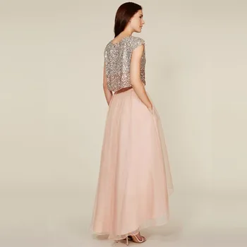 2017 Ny Blush Pink Høj Lav Lange Nederdele Dame En Linje Organza Maxi Nederdel Custom Made Billige Brudepige Nederdel til bryllupsfest