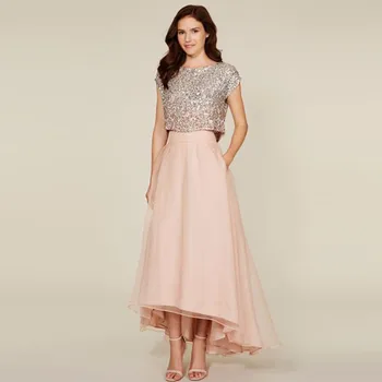 2017 Ny Blush Pink Høj Lav Lange Nederdele Dame En Linje Organza Maxi Nederdel Custom Made Billige Brudepige Nederdel til bryllupsfest